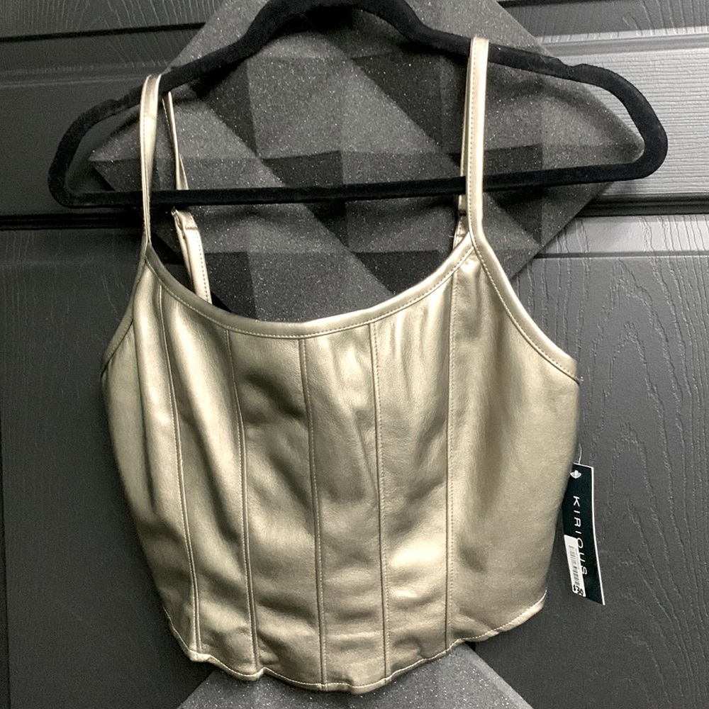 NEW WITH TAGS! KIRIOUS GOLD FAUX LEATHER TOP
